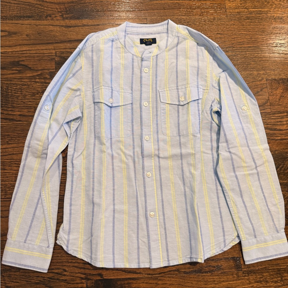 OVS Kids Striped Button-Down Shirt - Light Blue and Yellow